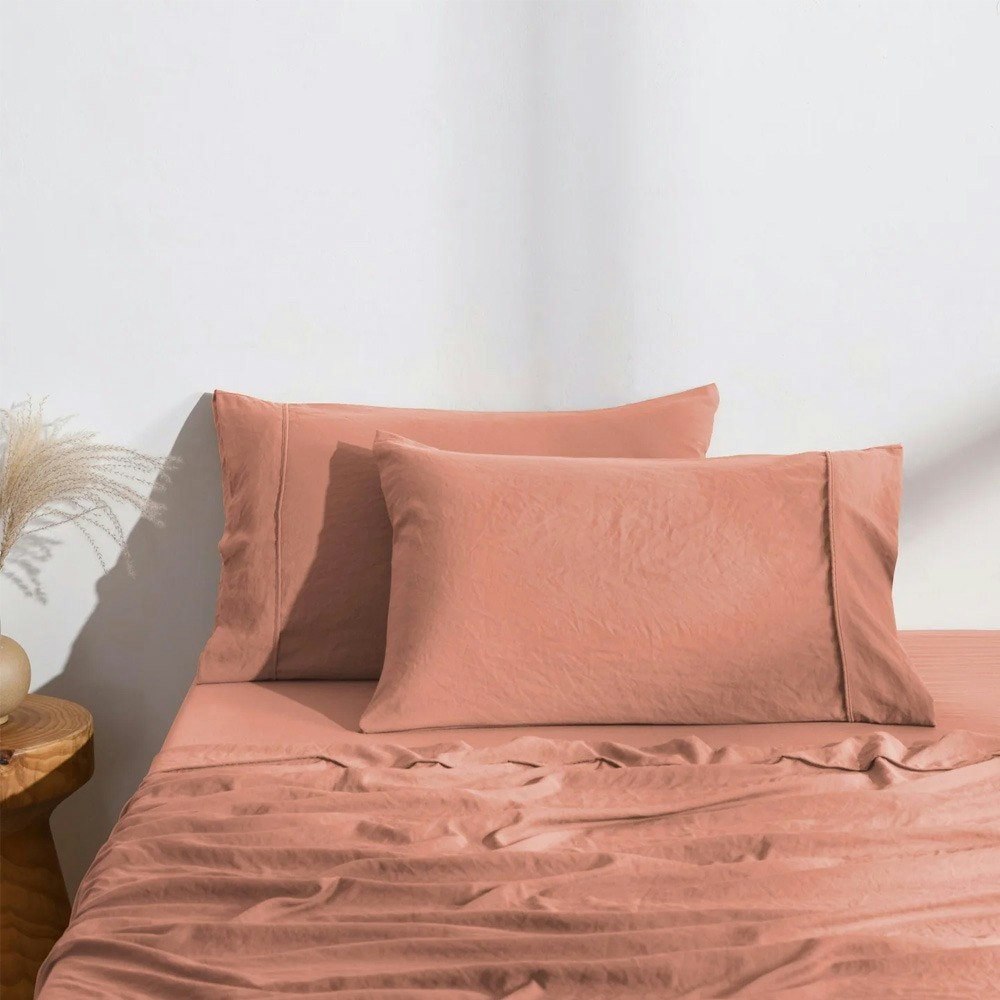 Dreamaker Superfine Washed Microfibre Standard Pillowcase Twin Pack Pink Clay