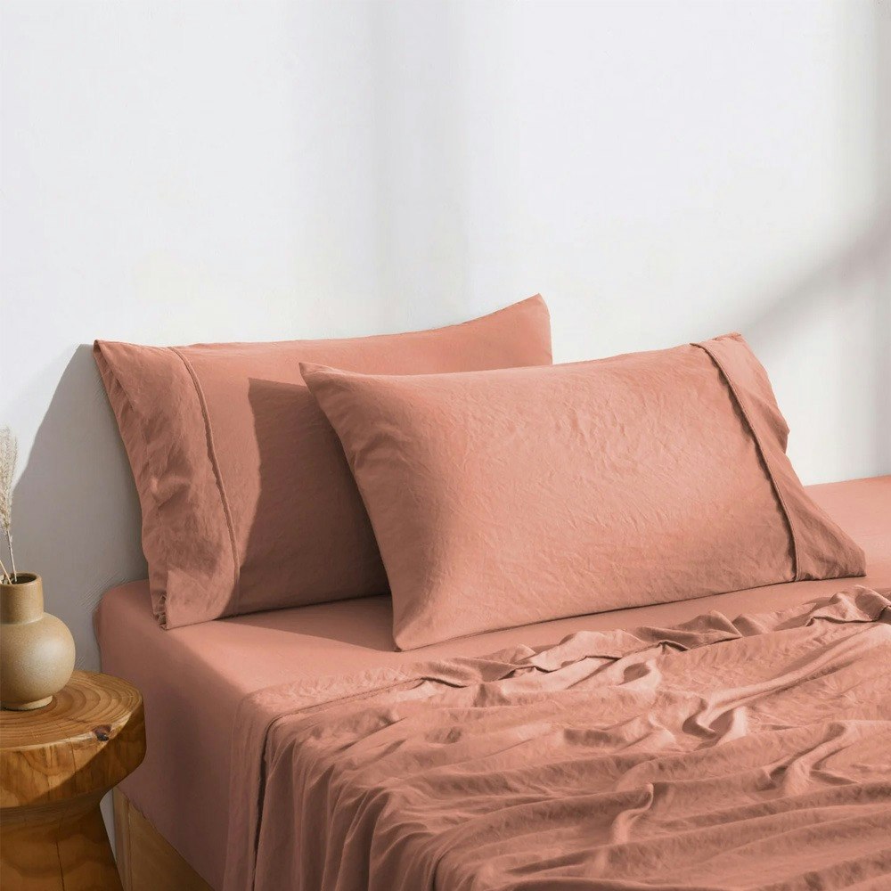 Dreamaker Superfine Washed Microfibre Standard Pillowcase Twin Pack Pink Clay