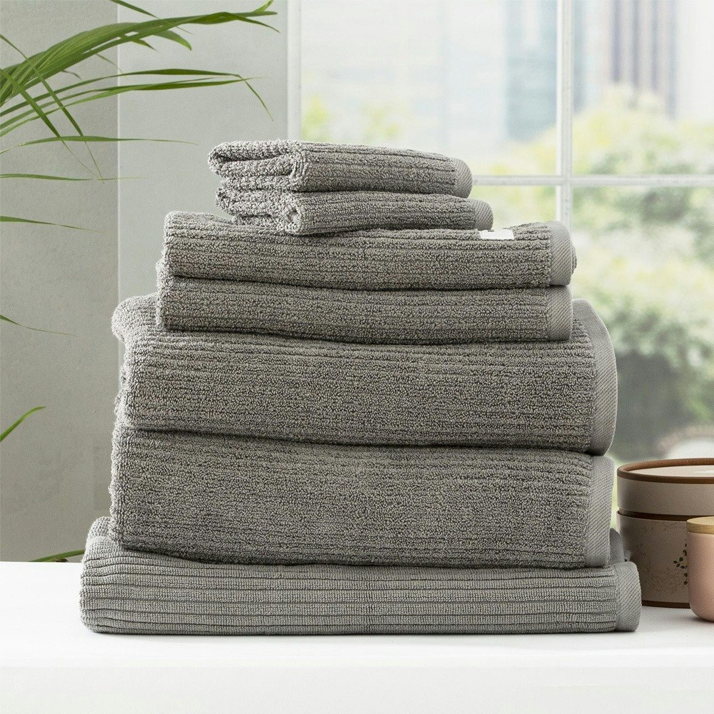 Renee Taylor Cobblestone Cotton Ribbed Bath Towels Platinum