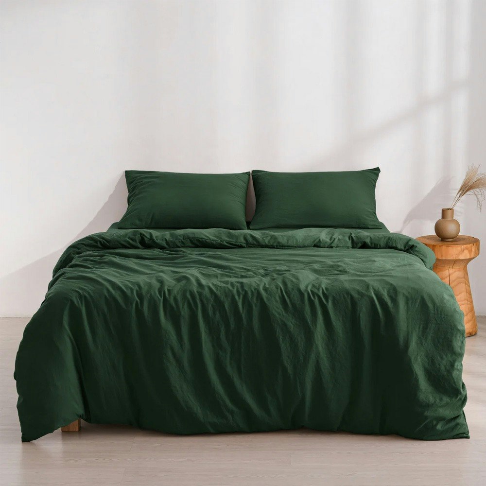 Dreamaker Superfine Washed Microfibre Quilt Cover Set Hunter Green