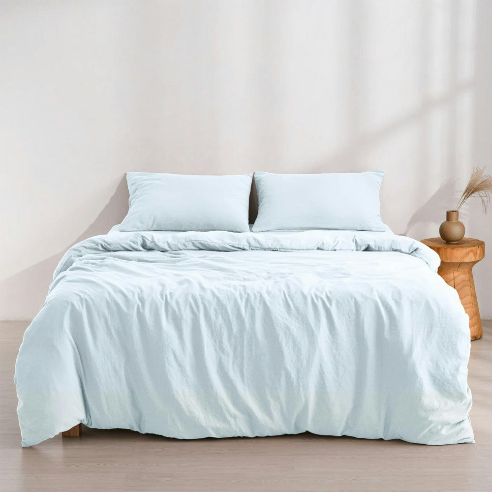 Dreamaker Superfine Washed Microfibre Quilt Cover Set Ice Blue