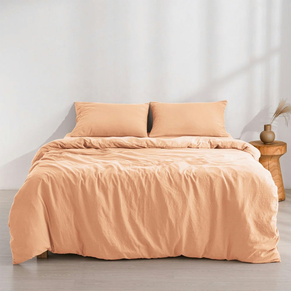 Dreamaker Superfine Washed Microfibre Quilt Cover Set Peach