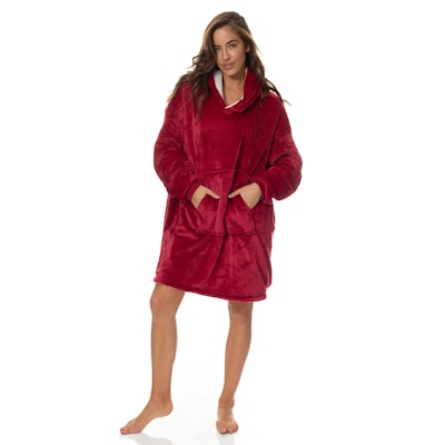 Royal Comfort Reversible Coral Fleece Snug Red Hoodie Nightwear