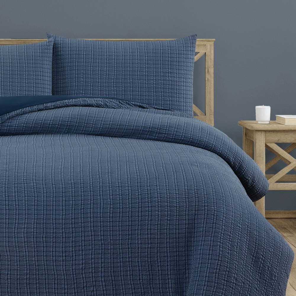 Ardor Boudoir Alistair Seersucker Quilt Cover Set Regatta Navy