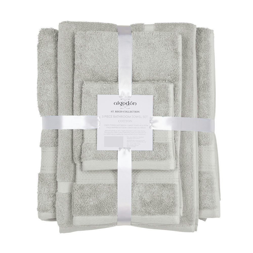 Algodon St Regis 5 Piece Cotton Bath Towel Set Silver