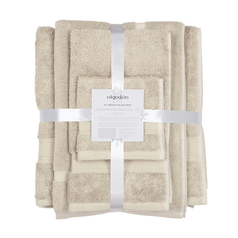 Algodon St Regis 5 Piece Cotton Bath Towel Set Stone