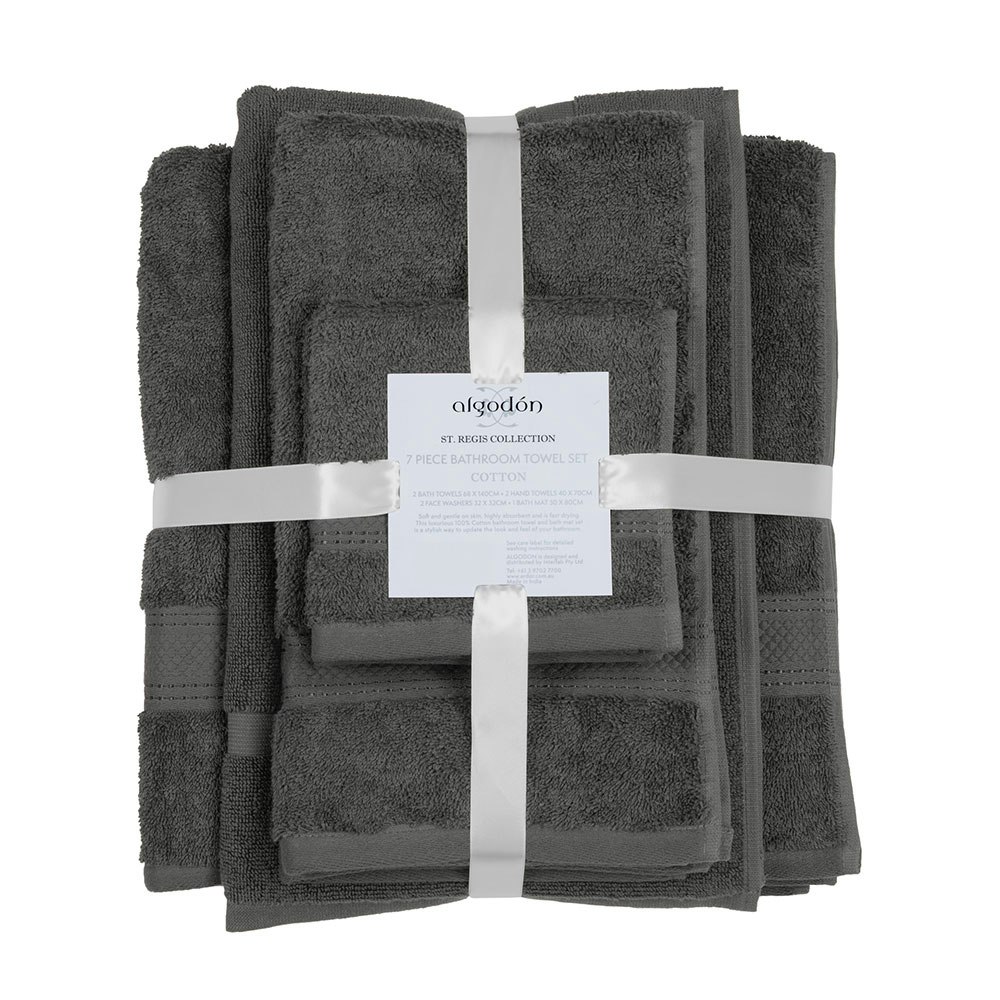 Algodon St Regis 7 Piece Cotton Bath Towel Set Charcoal