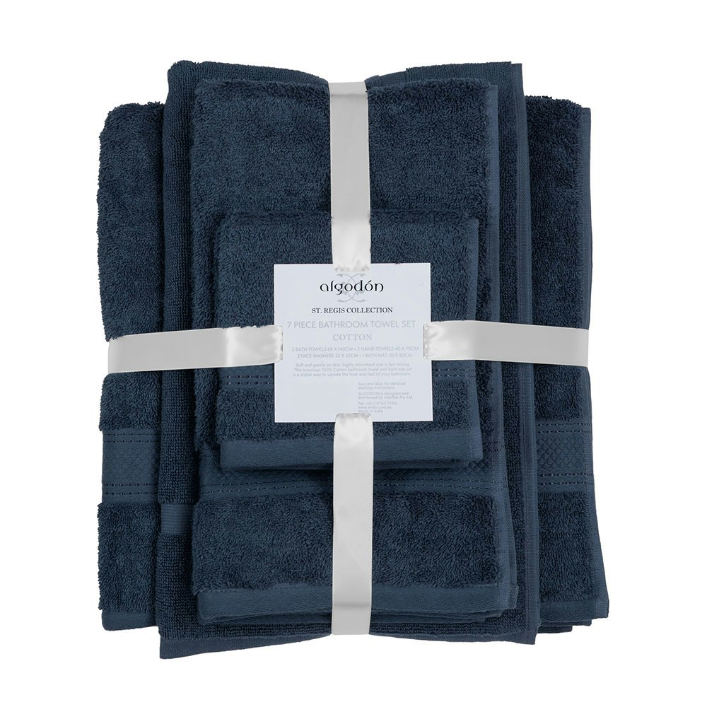 Algodon St Regis 7 Piece Cotton Bath Towel Set Navy