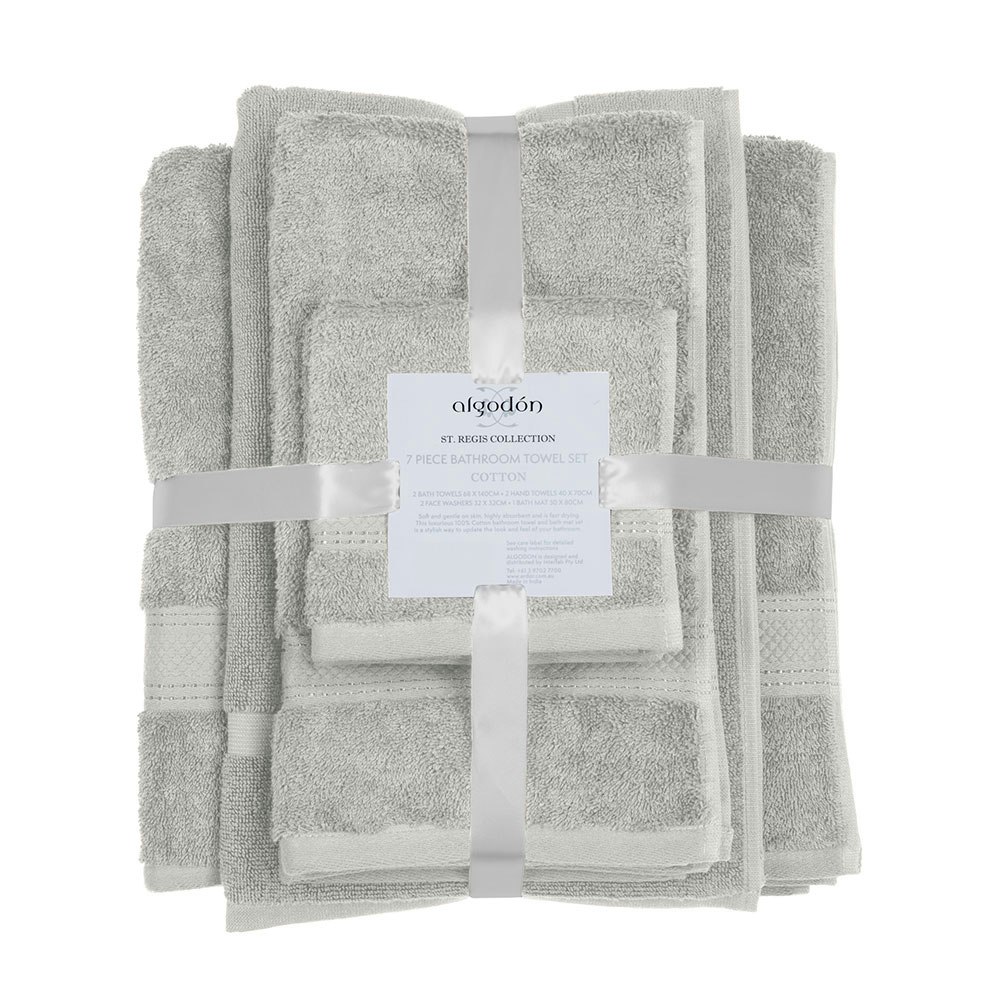 Algodon St Regis 7 Piece Cotton Bath Towel Set Silver