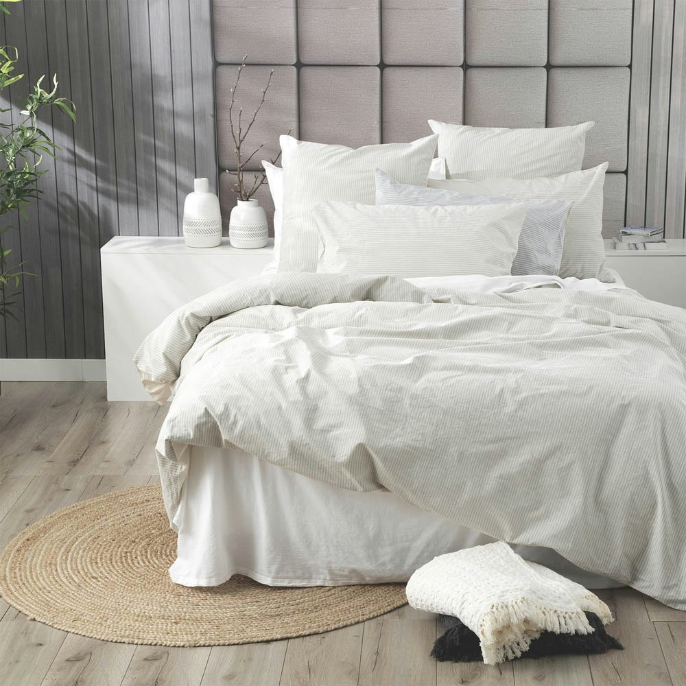 Renee Taylor Portifino Yarn Dyed Vintage Washed Cotton Quilt Cover Set Moon mist