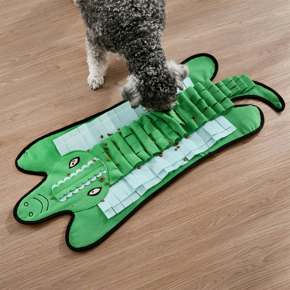 Crocodile Dog Snuffle Mat, Green Dog Enrichment Toy, Cute Hide and