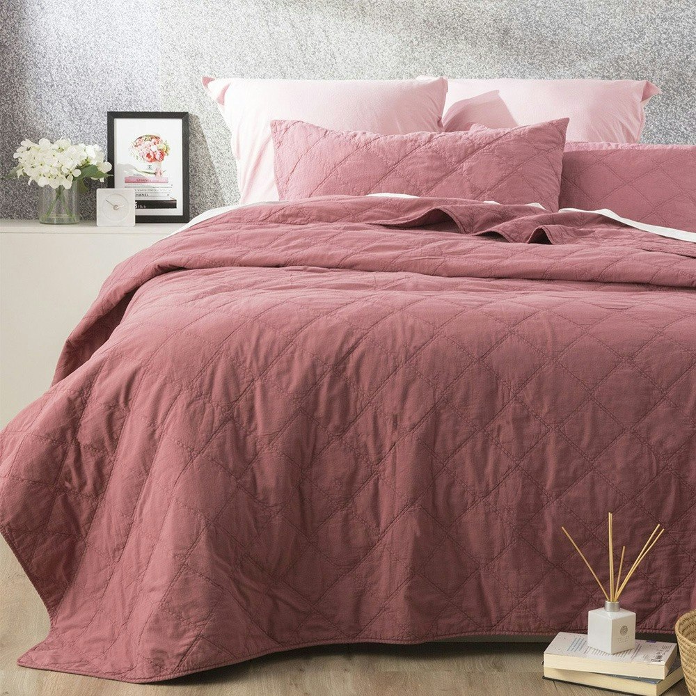 Renee Taylor Attwood Vintage Stone Washed Cotton Quilted Coverlet Set Rose