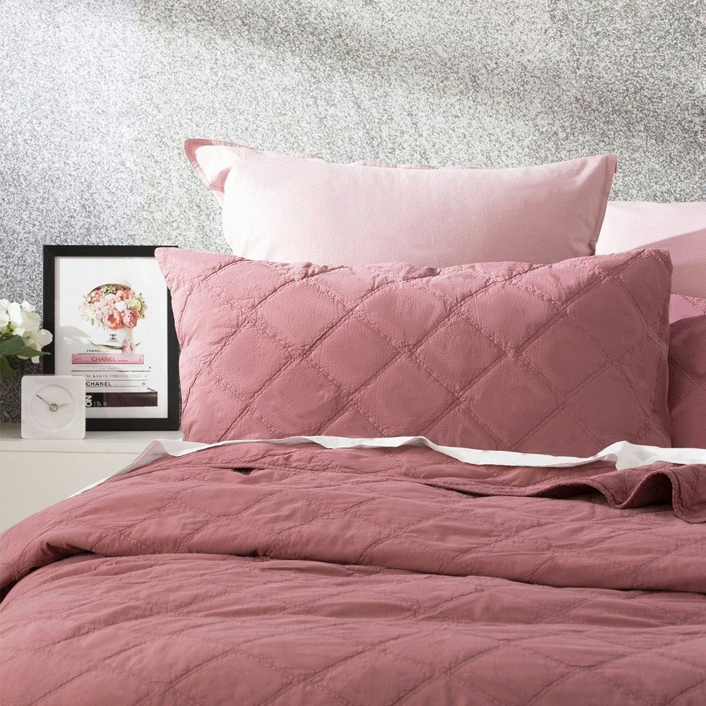 Renee Taylor Attwood Vintage Stone Washed Cotton Quilted Coverlet Set Rose