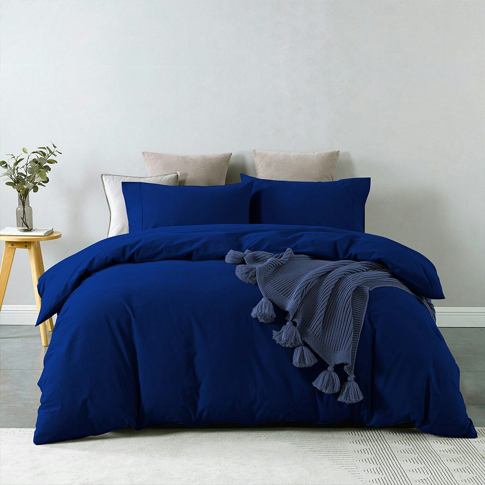 Royal Comfort Vintage Washed Cotton Quilt Cover Set Royal Blue 1