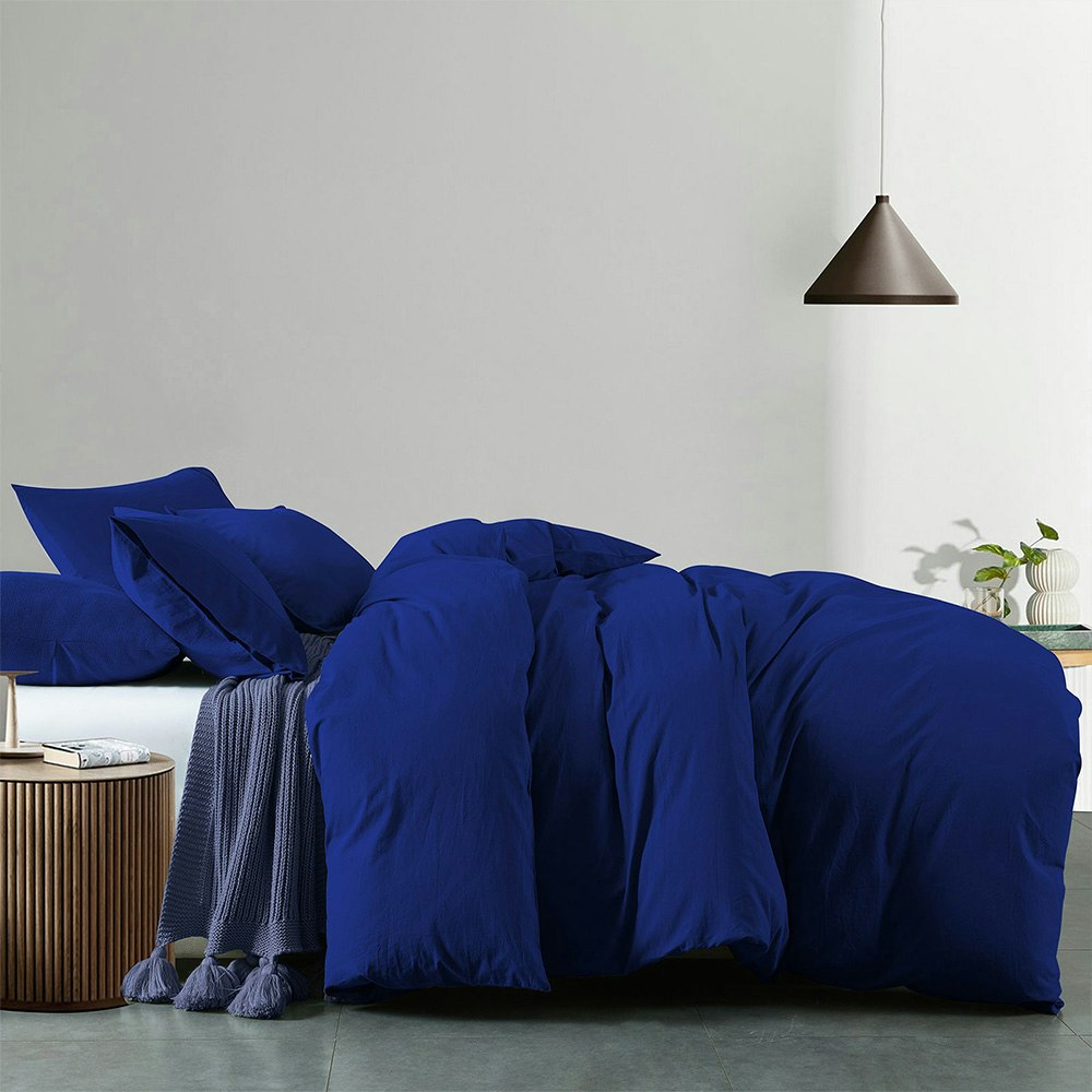 Royal Comfort Vintage Washed Cotton Quilt Cover Set Royal Blue 2