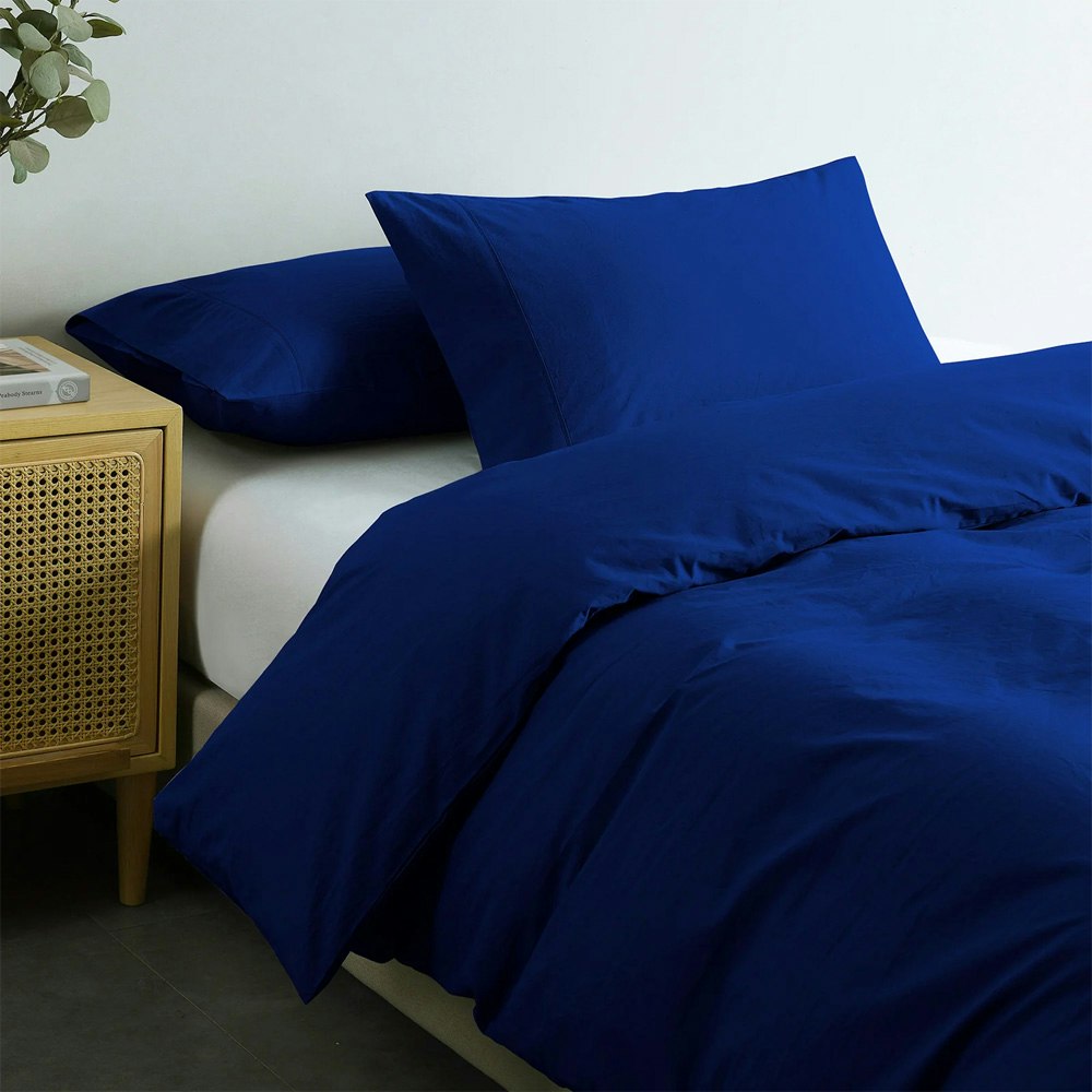 Royal Comfort Vintage Washed Cotton Quilt Cover Set Royal Blue 3