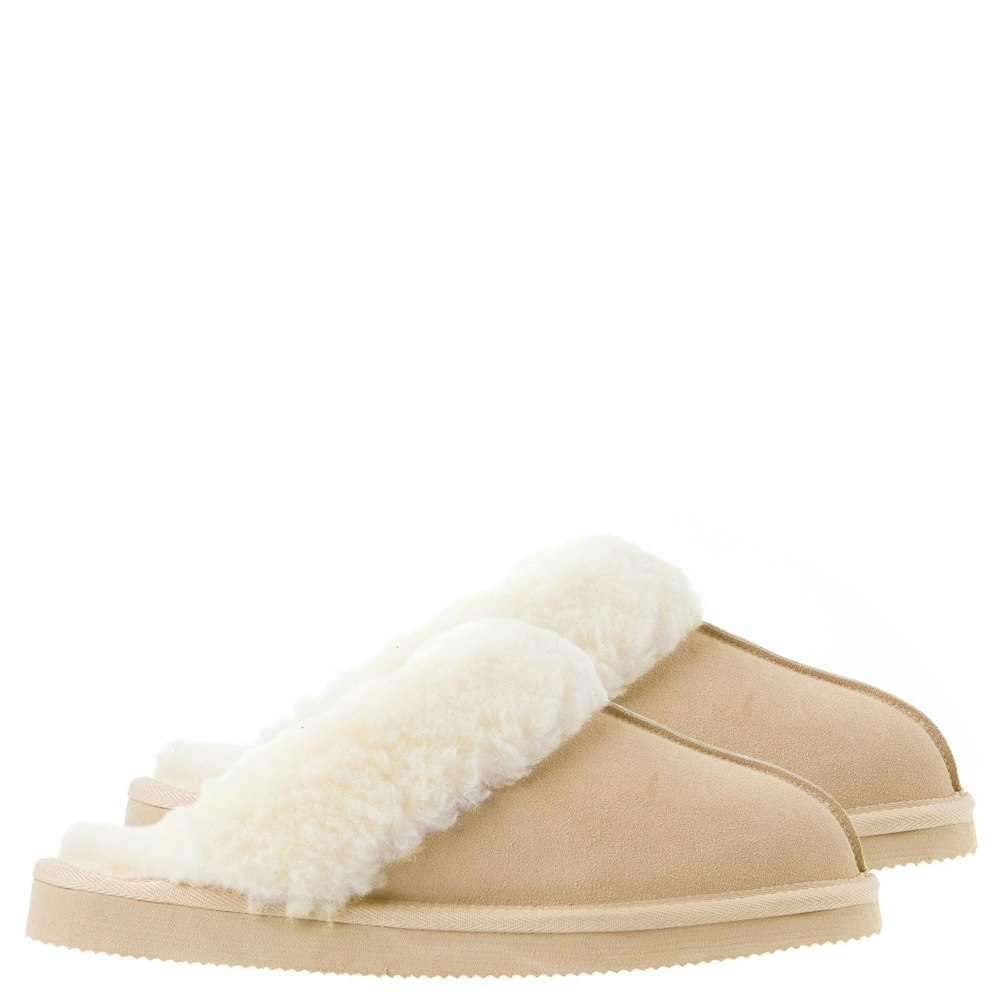 Uggaroo Beige Leather Scuff Slippers Womens
