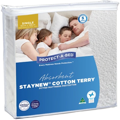 Protect-A-Bed Absorbent Cotton Terry Staynew Fitted Waterproof Mattress Protector Single