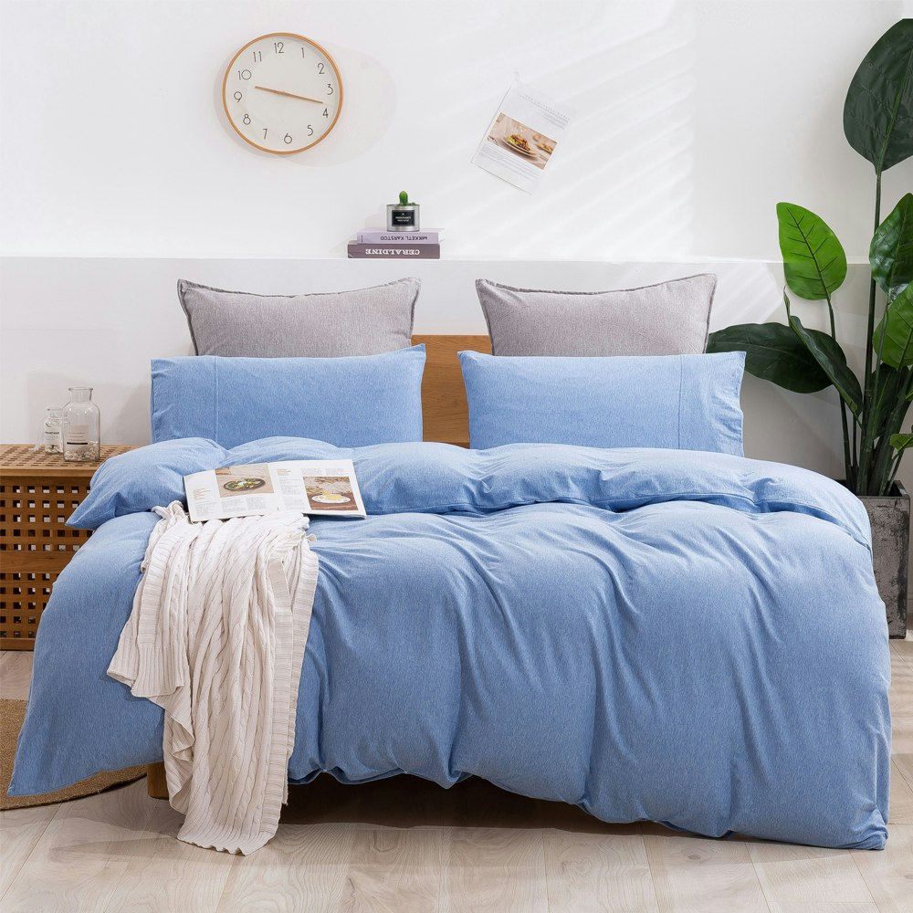 Dreamaker Sky Blue Cotton Jersey Quilt Cover Set