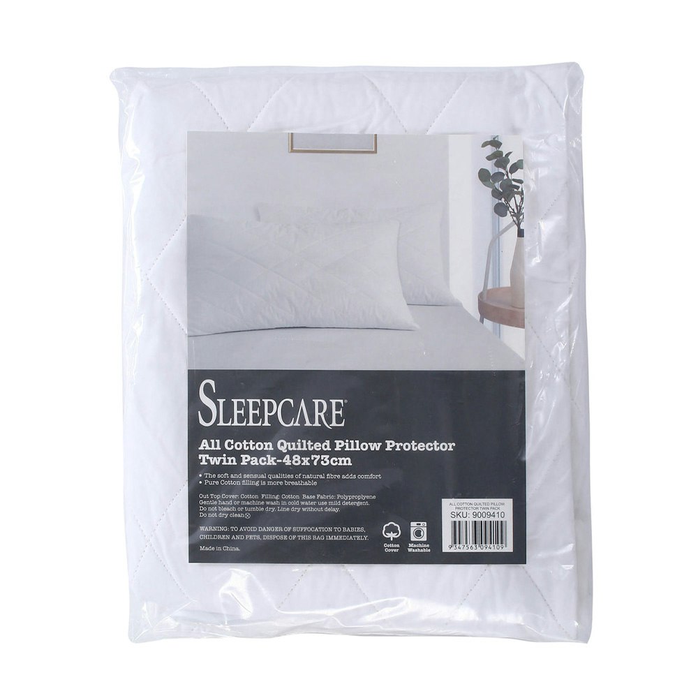 Sleepcare All Cotton Quilted Pillow Protector Twin Pack packaging