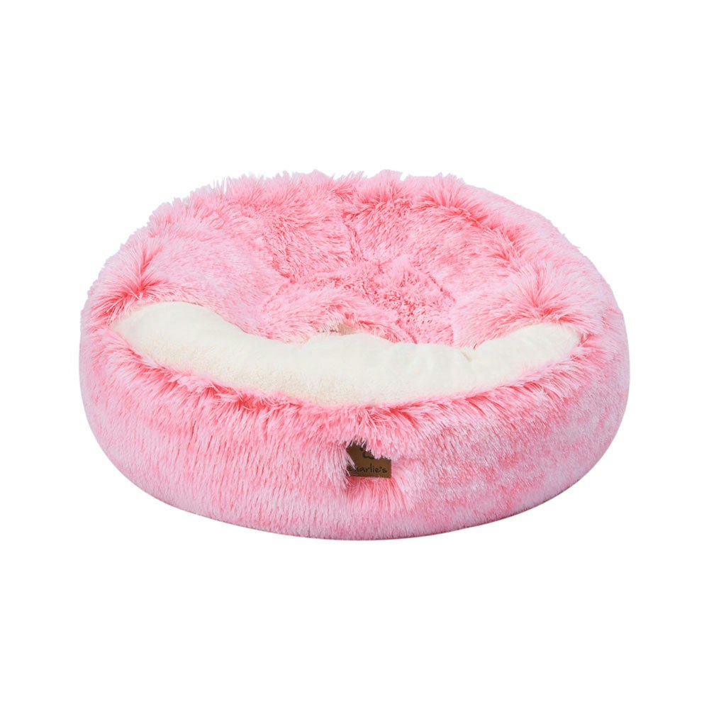Charlie's Snookie Hooded Pet Bed in Faux Fur Ombre Pink 1