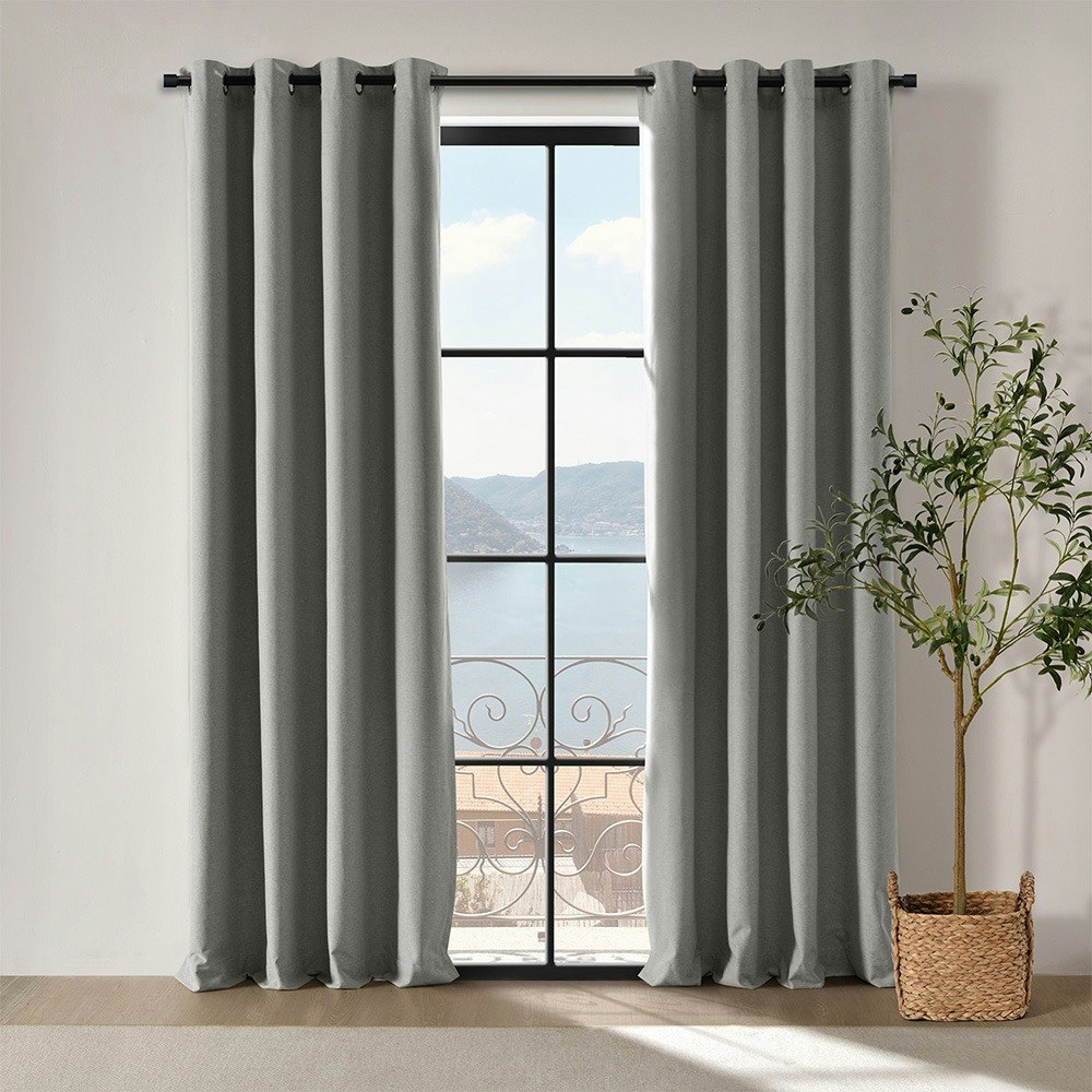 Cadence & Co. Bennett Faux Linen Eyelet Curtain Twin Pack Steel