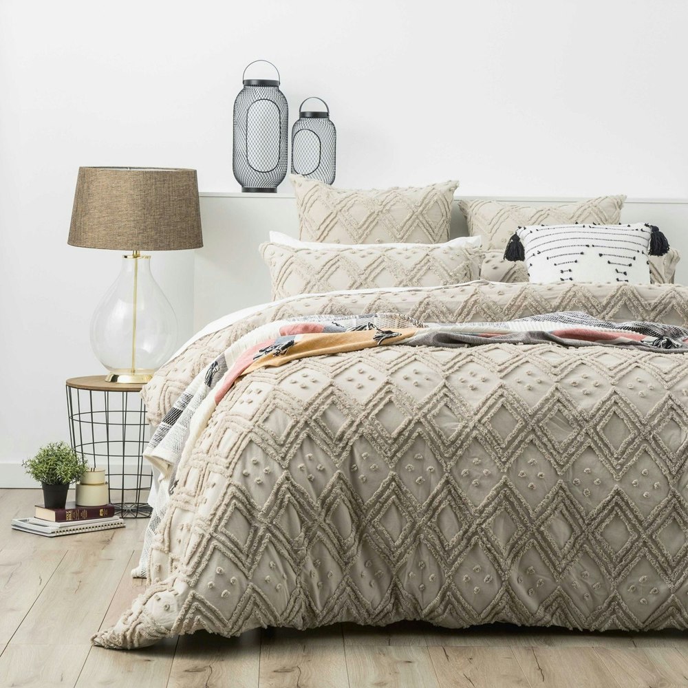 Park Avenue Medallion Cotton Vintage Washed Tufted Quilt Cover Set Stone