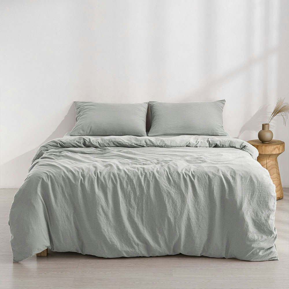 Dreamaker Superfine Washed Microfibre Quilt Cover Set Dove Grey