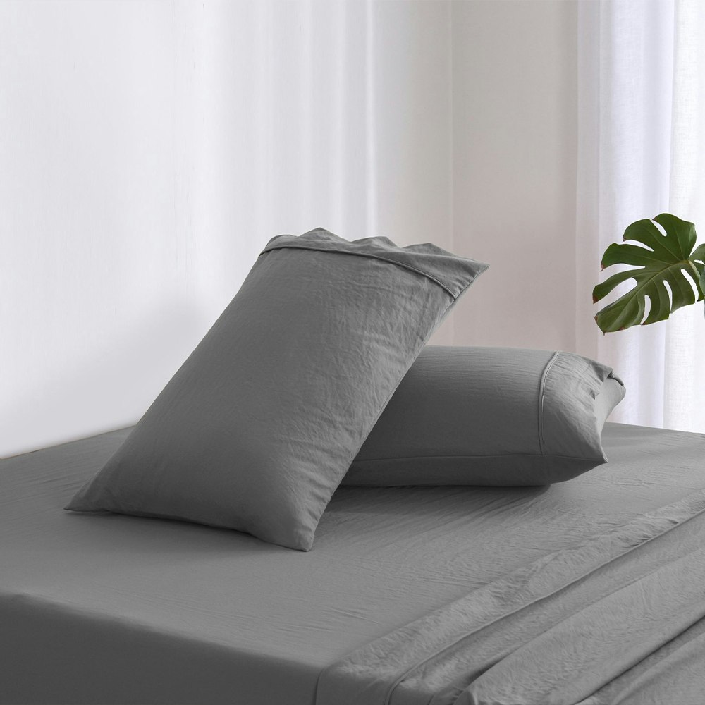 Dreamaker Superfine Washed Microfibre Sheet Set Charcoal 2
