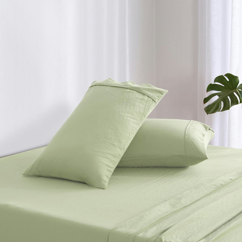 Dreamaker Superfine Washed Microfibre Sheet Set Sage Green 2