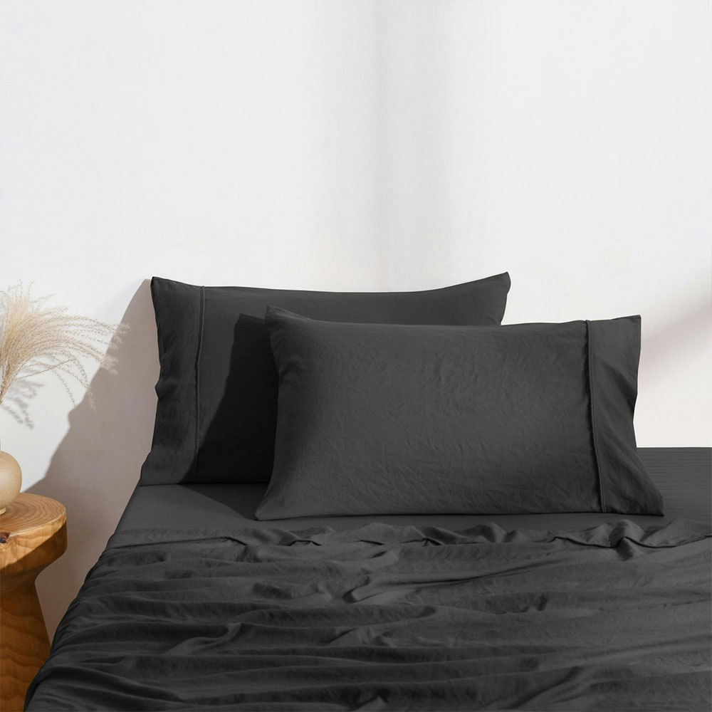 Dreamaker Superfine Washed Microfibre Standard Pillowcase Twin Pack Black