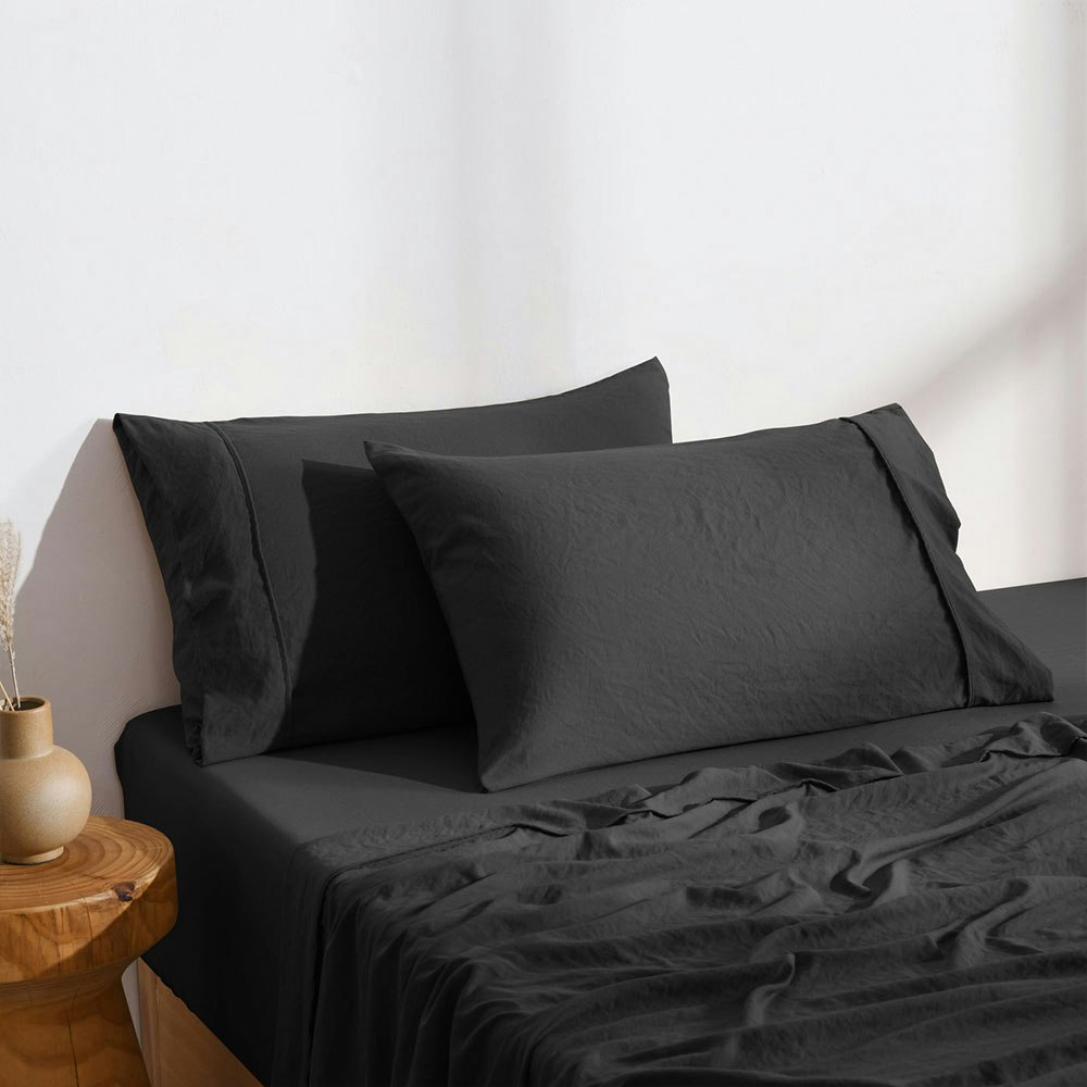 Dreamaker Superfine Washed Microfibre Standard Pillowcase Twin Pack Black 2