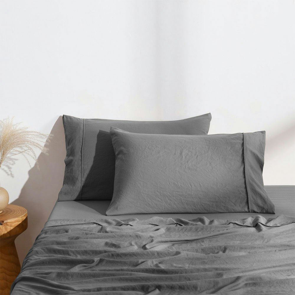 Dreamaker Superfine Washed Microfibre Standard Pillowcase Twin Pack Charcoal