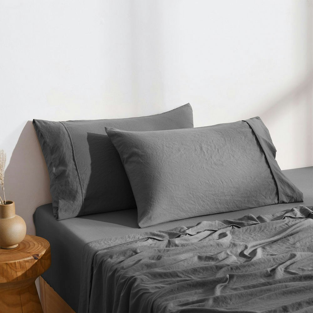 Dreamaker Superfine Washed Microfibre Standard Pillowcase Twin Pack Charcoal 2