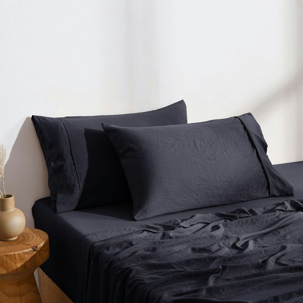 Dreamaker Superfine Washed Microfibre Standard Pillowcase Twin Pack Navy 2