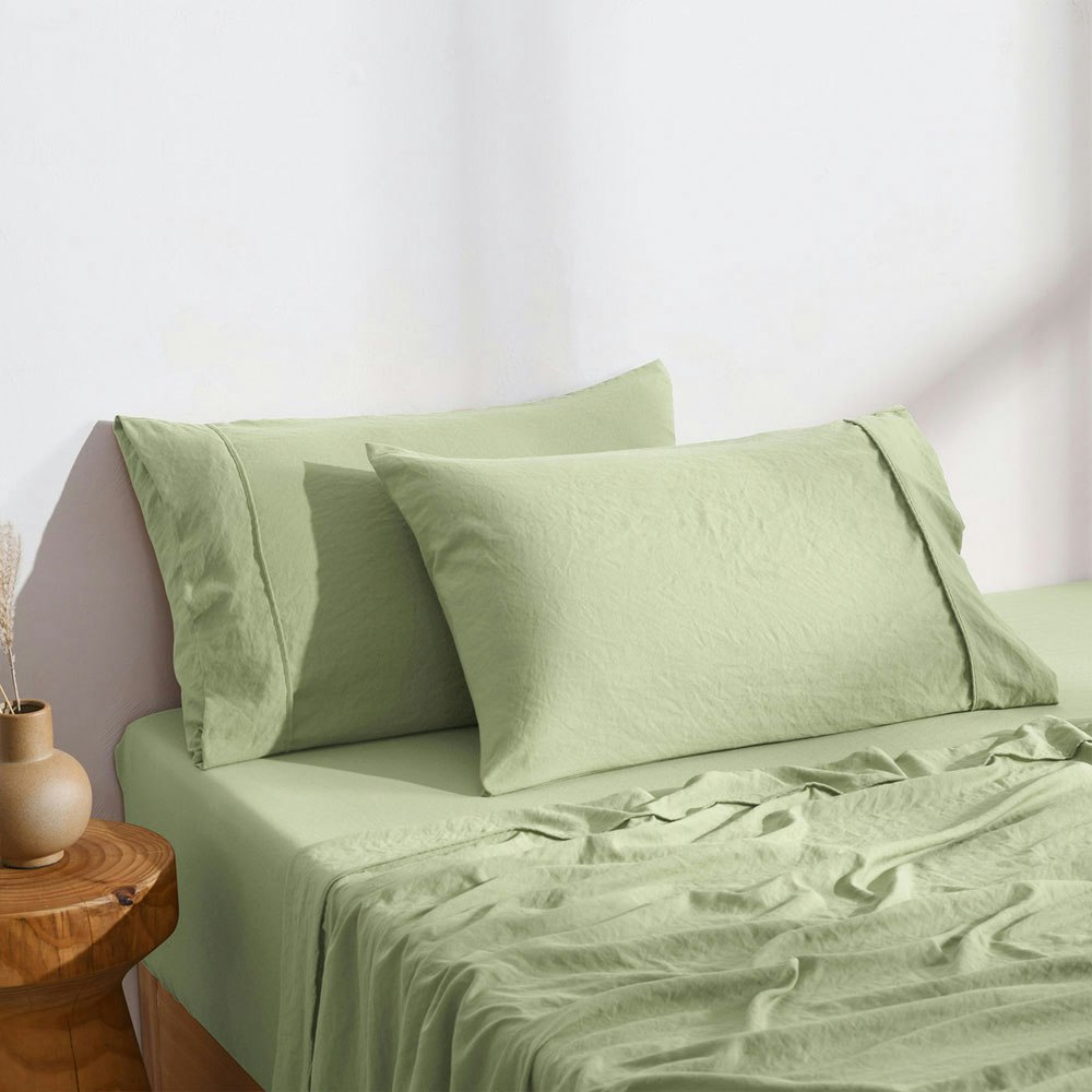 Dreamaker Superfine Washed Microfibre Standard Pillowcase Twin Pack Sage Green 2