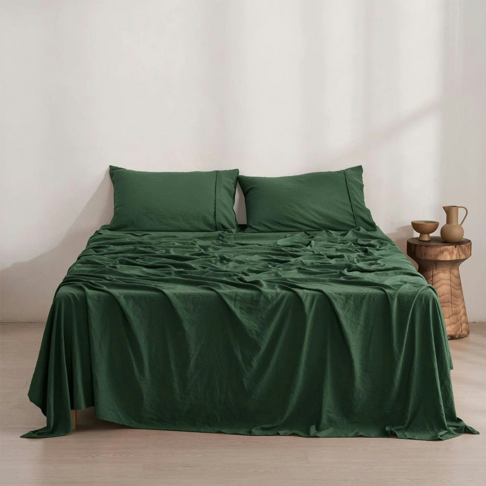 Dreamaker Superfine Washed Microfibre Sheet Set Hunter Green