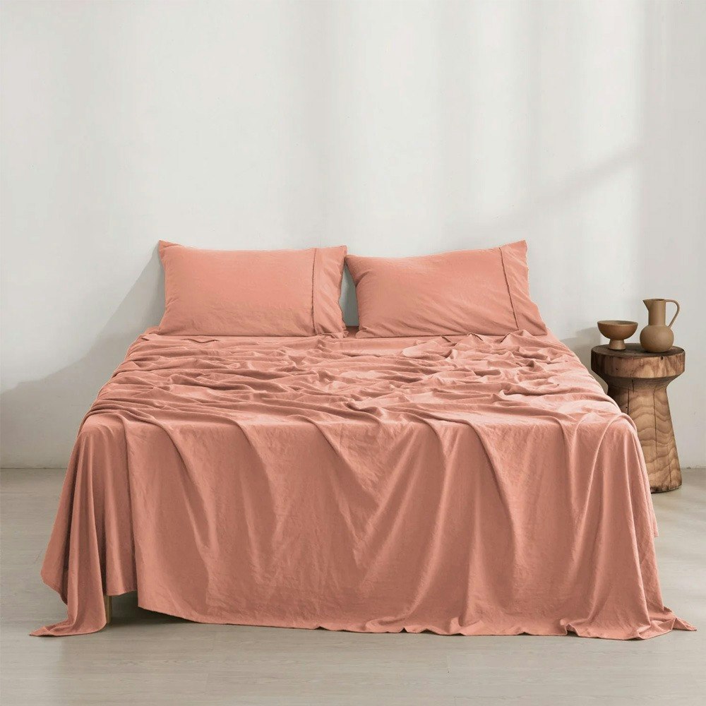 Dreamaker Superfine Washed Microfibre Sheet Set Pink Clay