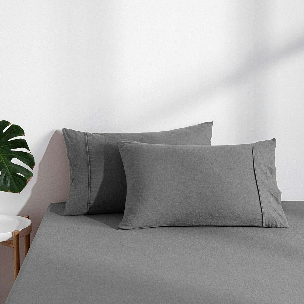 Dreamaker Superfine Washed Microfibre Combo Fitted Sheet Set Charcoal