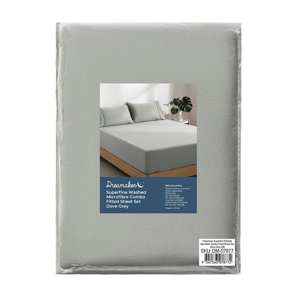 Dreamaker Superfine Washed Microfibre Combo Fitted Sheet Set Dove Grey