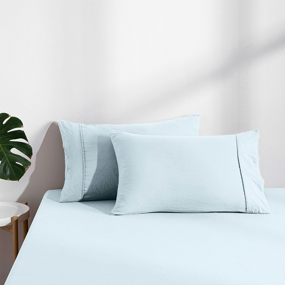 Dreamaker Superfine Washed Microfibre Combo Fitted Sheet Set Ice Blue