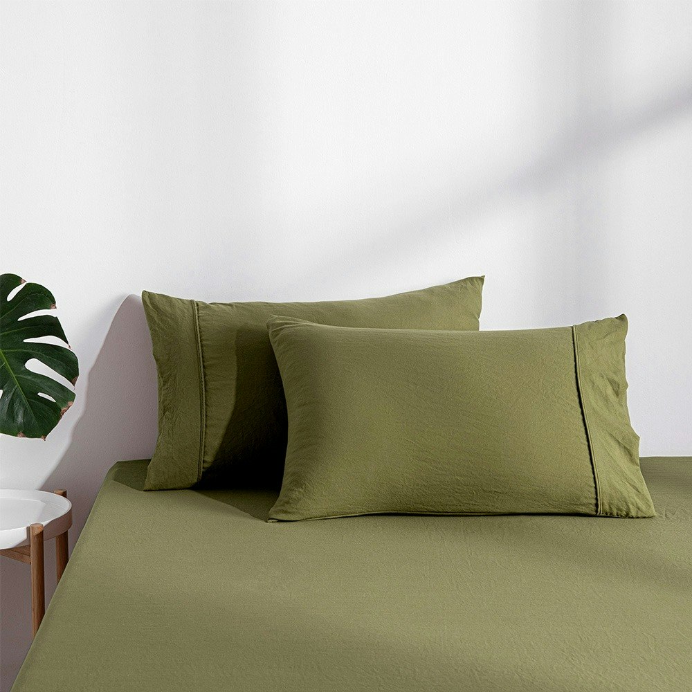 Dreamaker Superfine Washed Microfibre Combo Fitted Sheet Set Olive