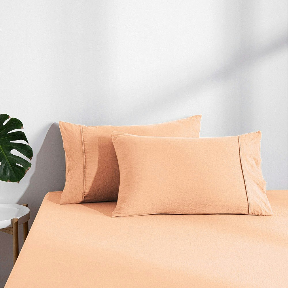 Dreamaker Superfine Washed Microfibre Combo Fitted Sheet Set Peach