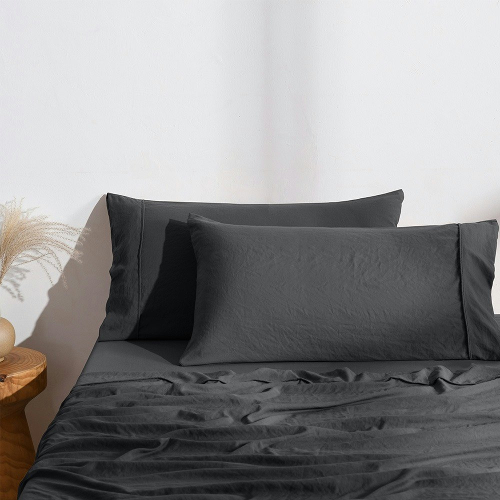 Dreamaker Superfine Washed Microfibre King Pillowcase Twin Pack Black