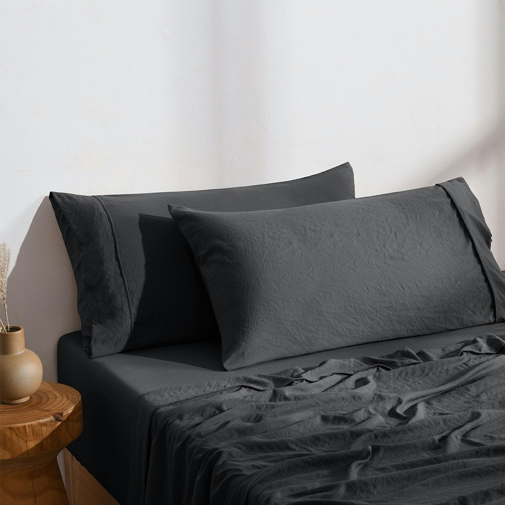 Dreamaker Superfine Washed Microfibre King Pillowcase Twin Pack Black