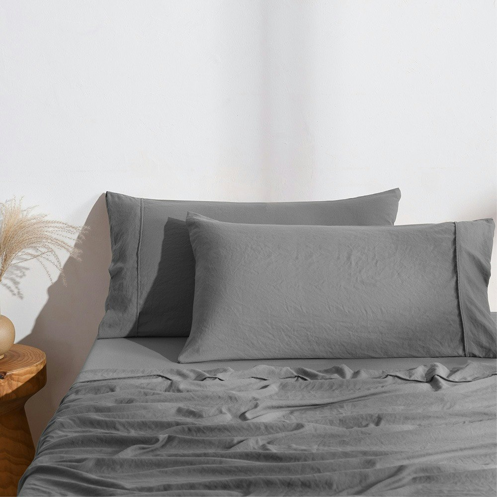 Dreamaker Superfine Washed Microfibre King Pillowcase Twin Pack Charcoal