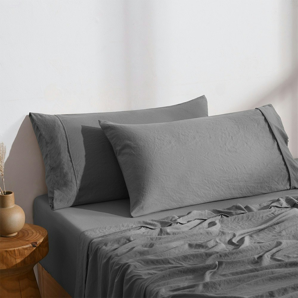 Dreamaker Superfine Washed Microfibre King Pillowcase Twin Pack Charcoal