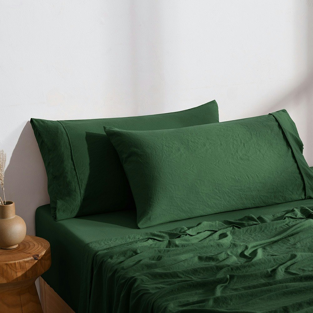 Dreamaker Superfine Washed Microfibre King Pillowcase Twin Pack Hunter Green