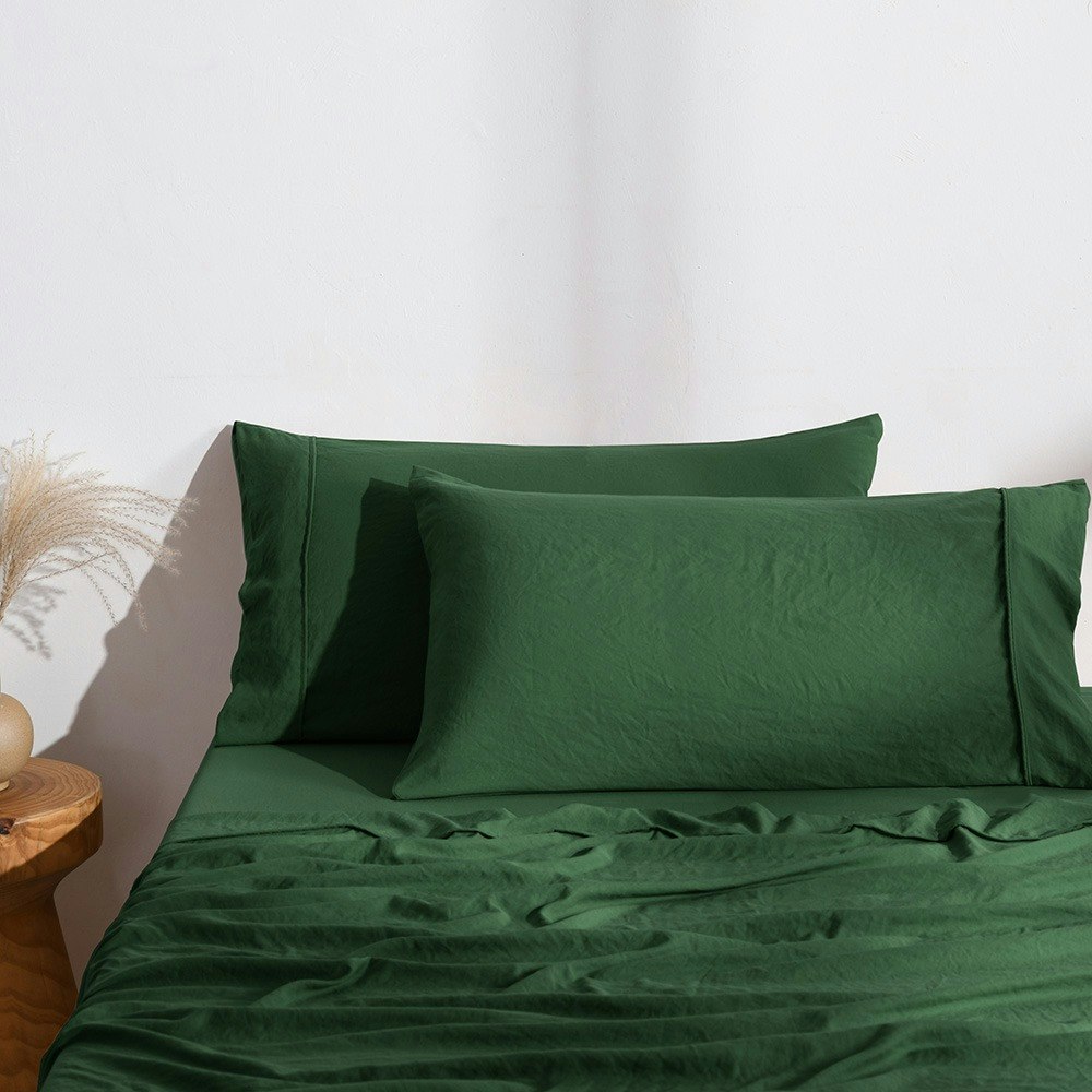 Dreamaker Superfine Washed Microfibre King Pillowcase Twin Pack Hunter Green