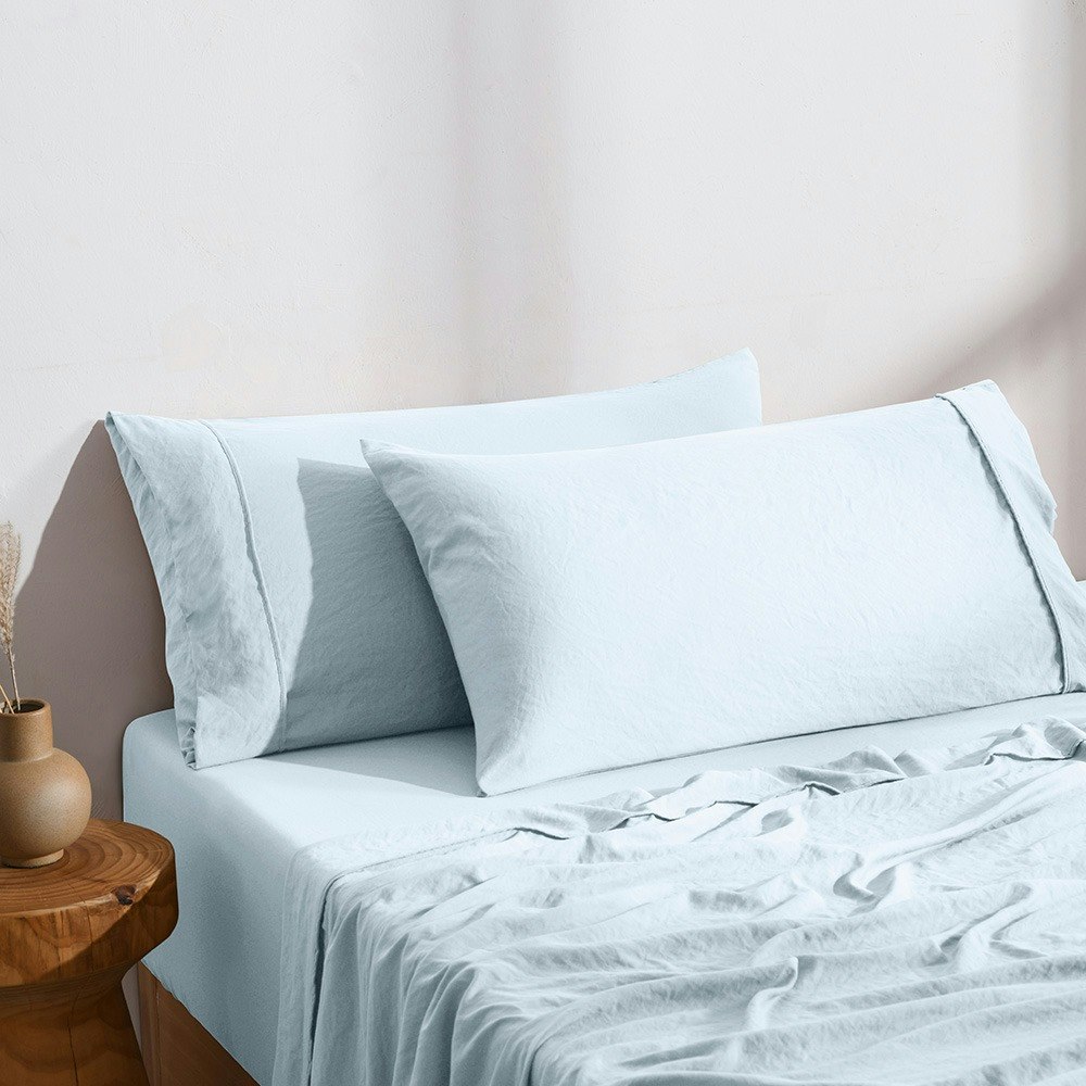 Dreamaker Superfine Washed Microfibre King Pillowcase Twin Pack Ice Blue